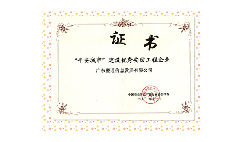 2011年度“平安城市”建设优秀安防工程企业奖